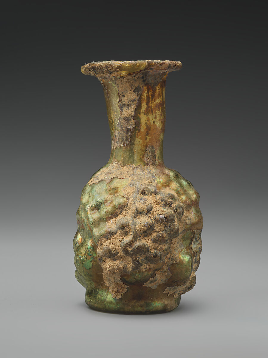 Head-shaped flask, Glass, Roman