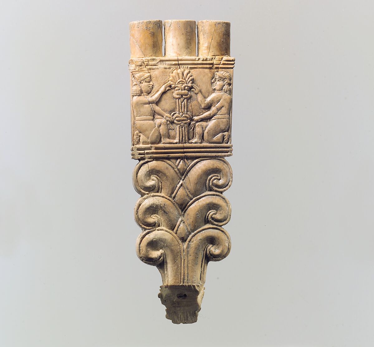 Handle of a flywhisk or fan, Ivory, Assyrian