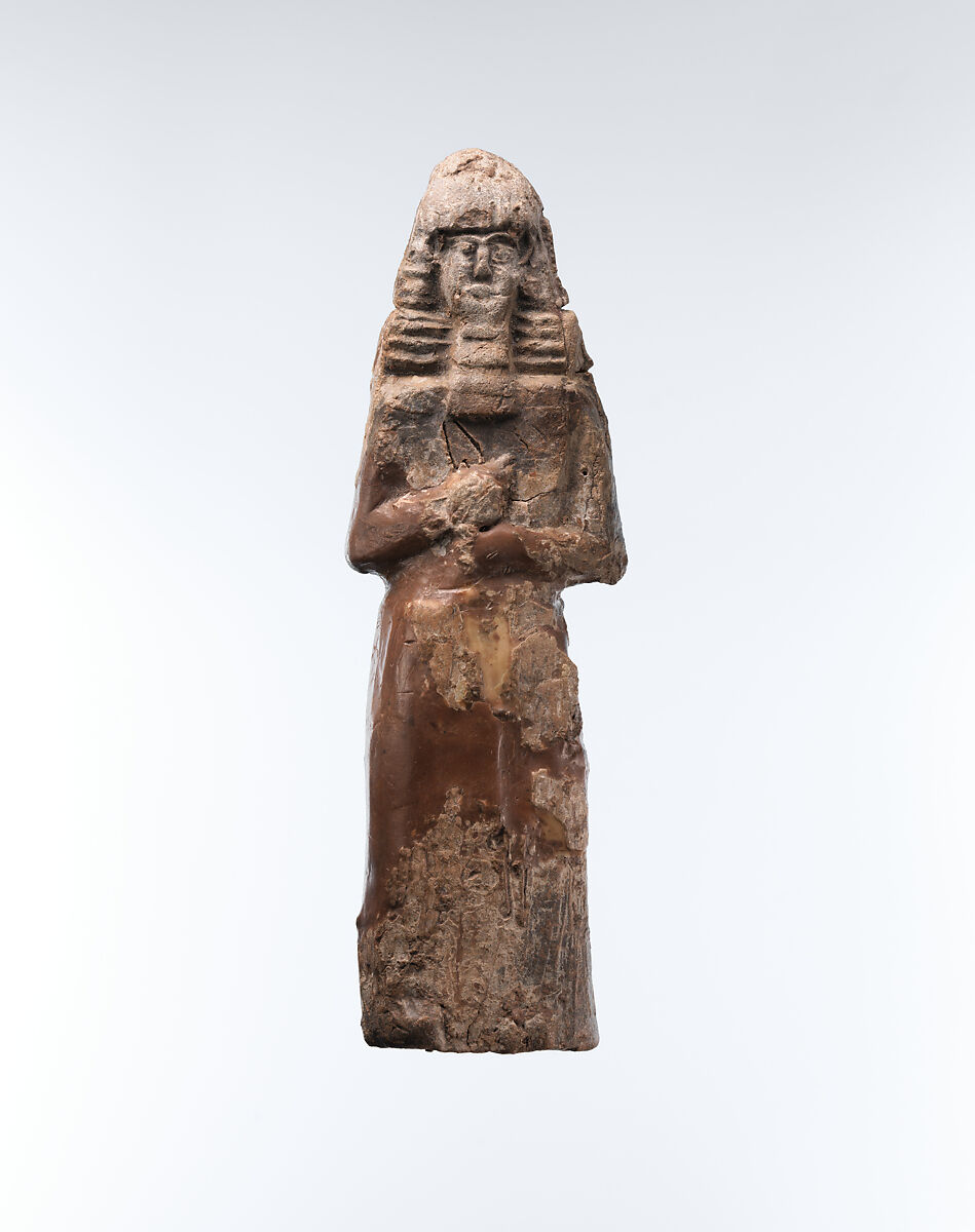 Bearded warrior holding a spear, Ceramic, Assyrian 