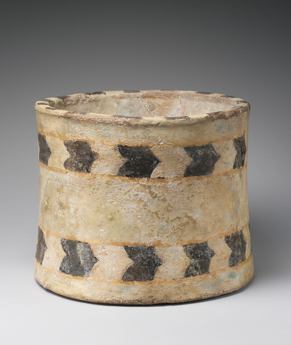 Tub-like vessel with geometric decoration, Glazed ceramic, Assyrian 
