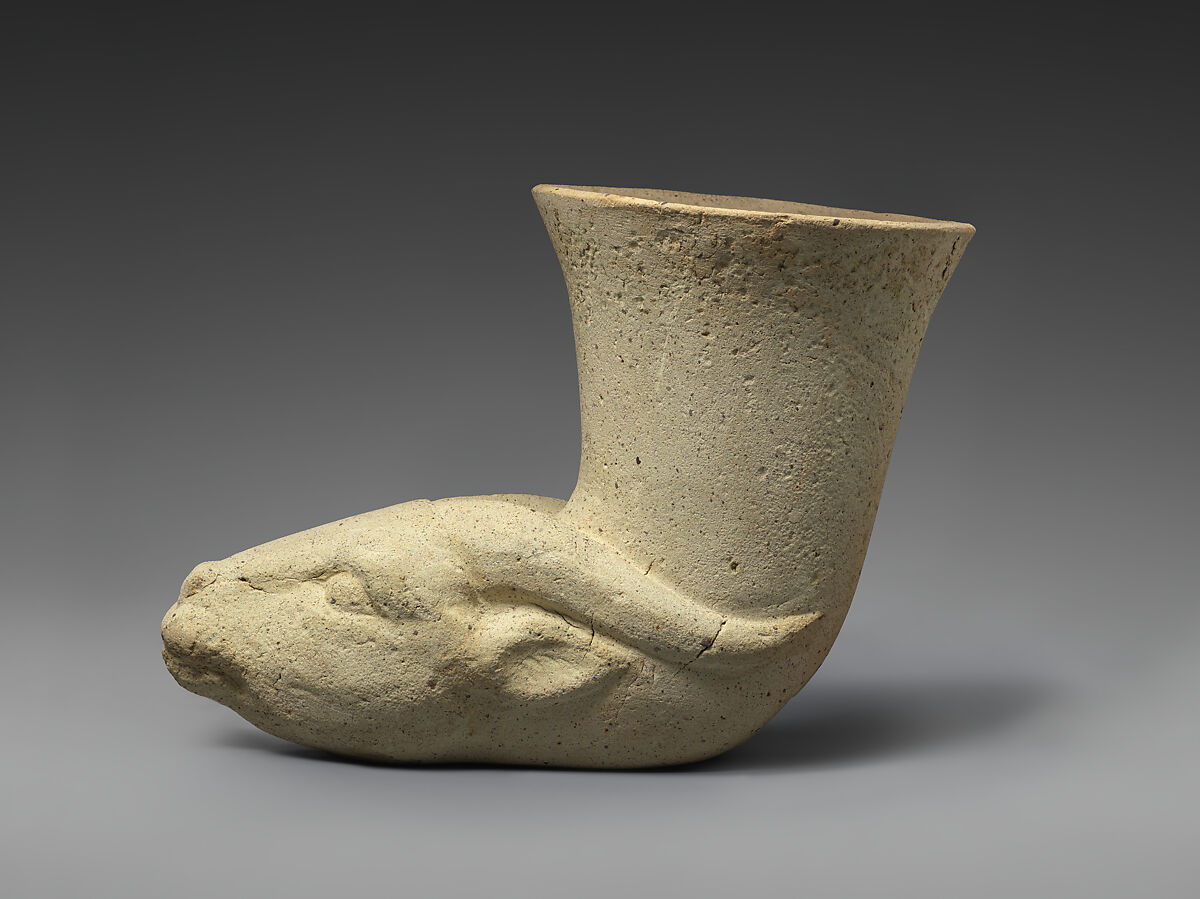 Vessel terminating in the head of an antelope, Ceramic, glaze, Iran