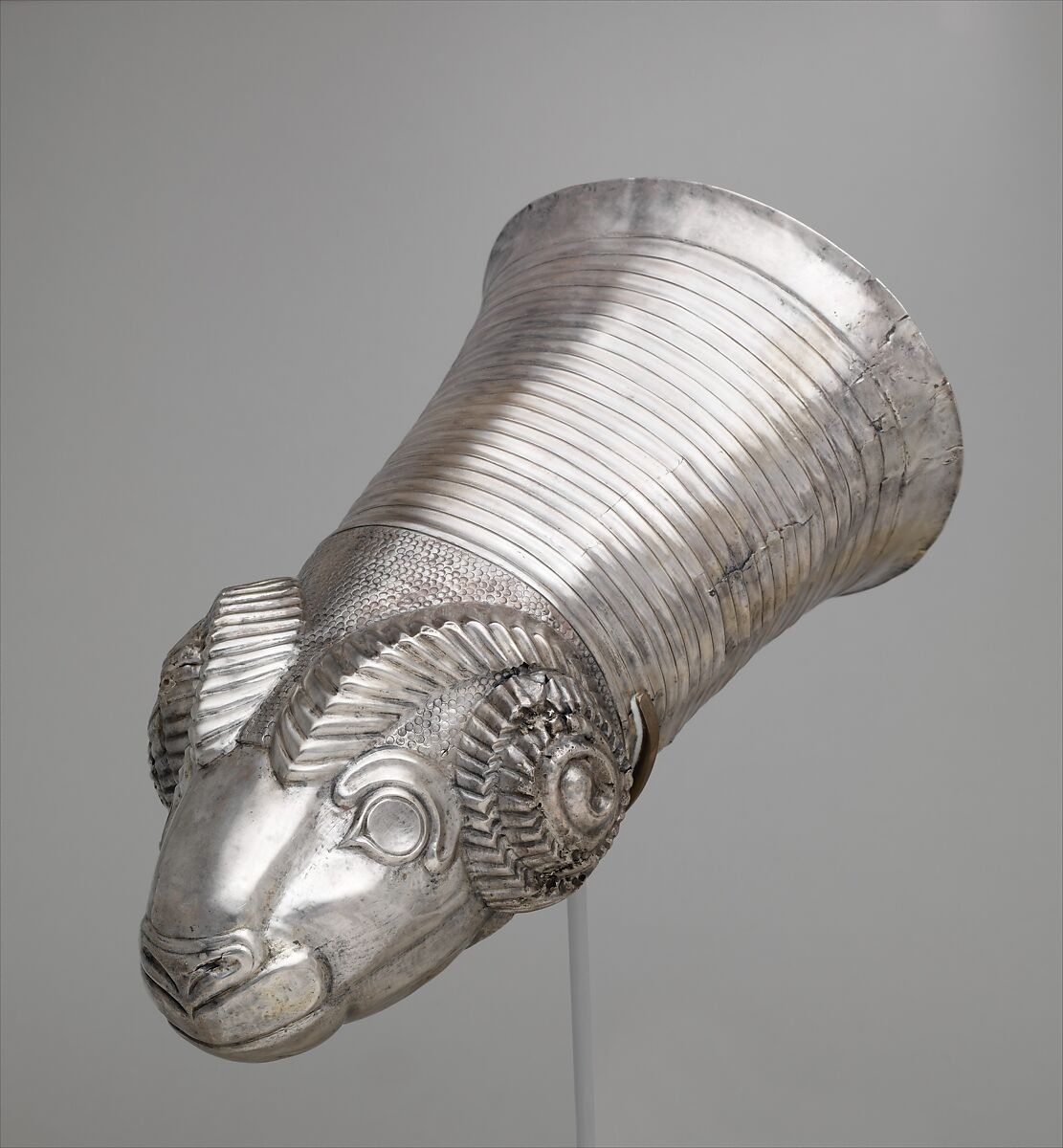 Vessel terminating in the head of a ram, Silver, Iran 