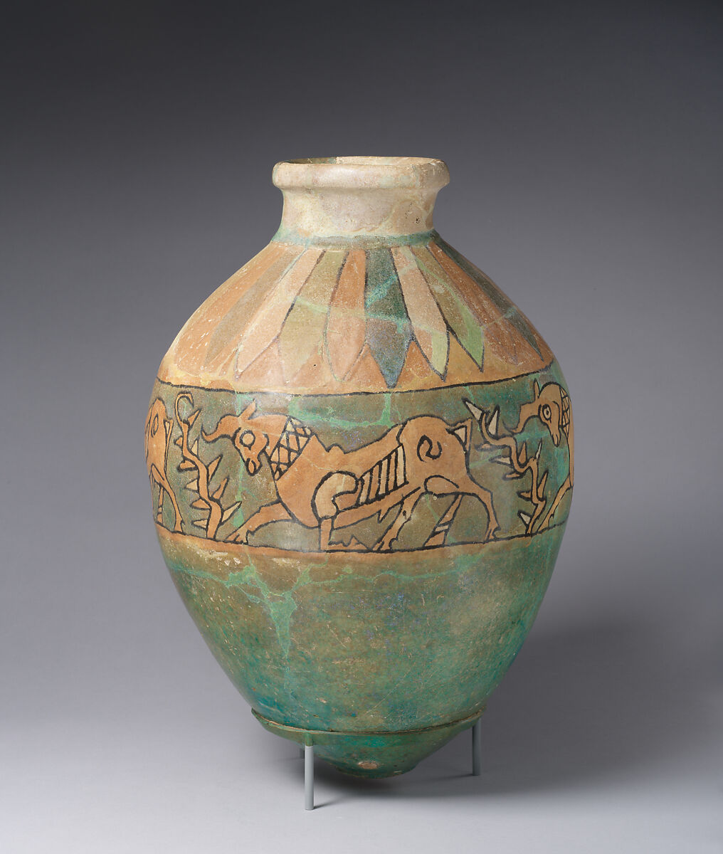 Jar with a frieze of bulls, Glazed ceramic, Iran