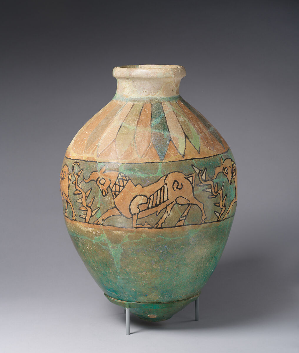 Jar with a frieze of bulls, Glazed ceramic, Iran 