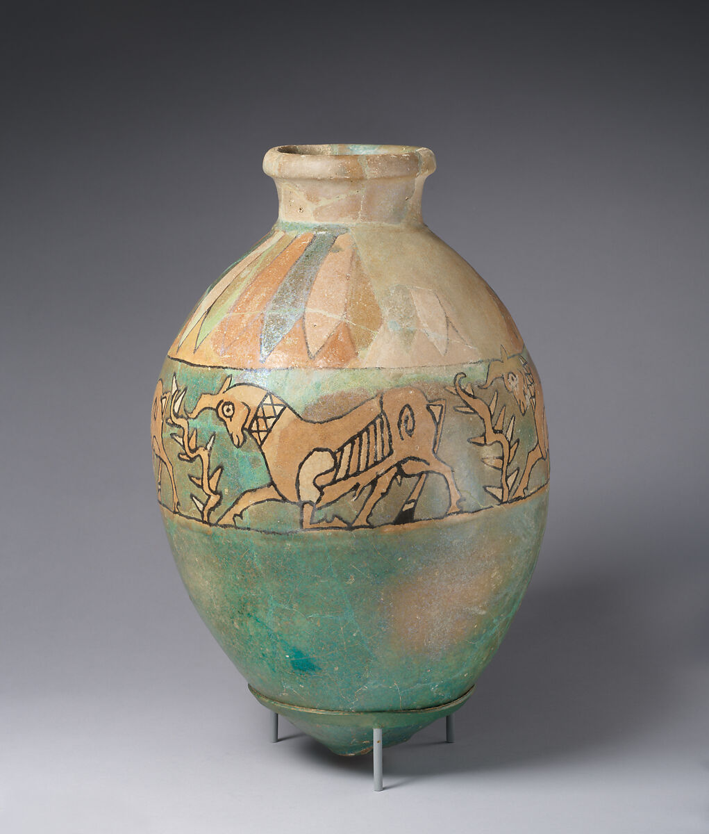 Jar with a frieze of bulls, Glazed ceramic, Iran