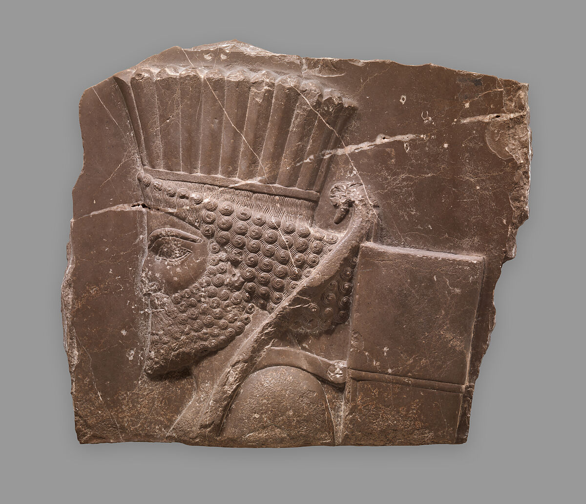 Head of a Persian guard, Limestone, Achaemenid 