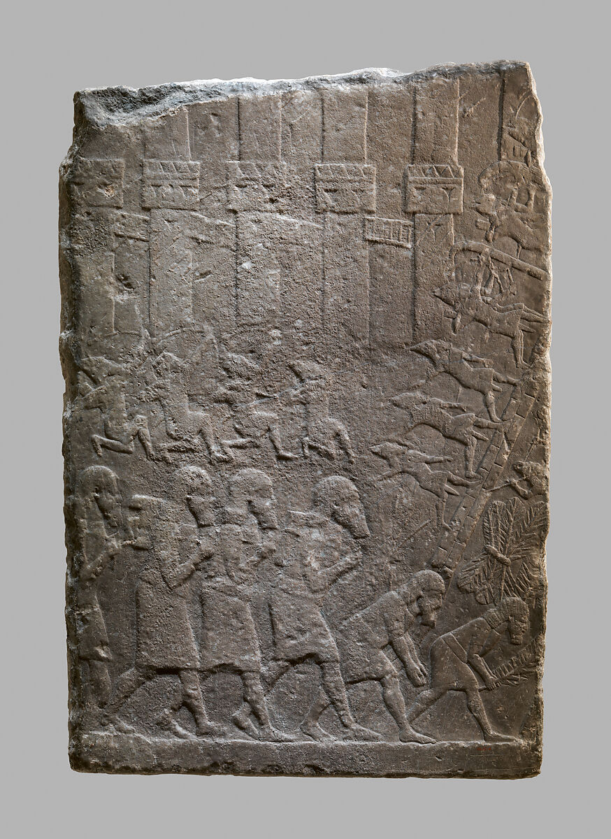Battle scene of Assyrians storming a citadel, Gypsum alabaster, Assyrian 