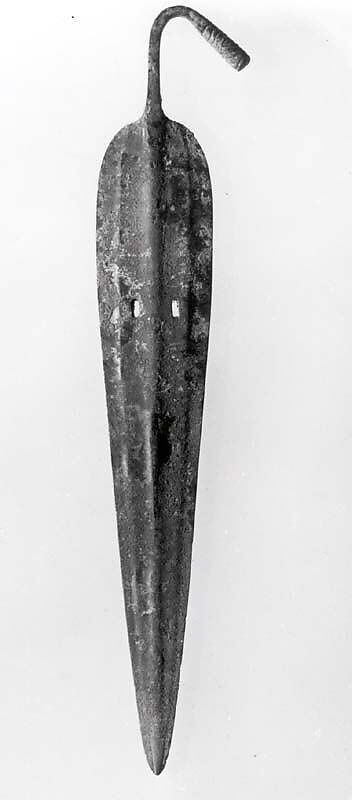 Spearhead with bent tang and slotted blade, Copper alloy, Hattian 