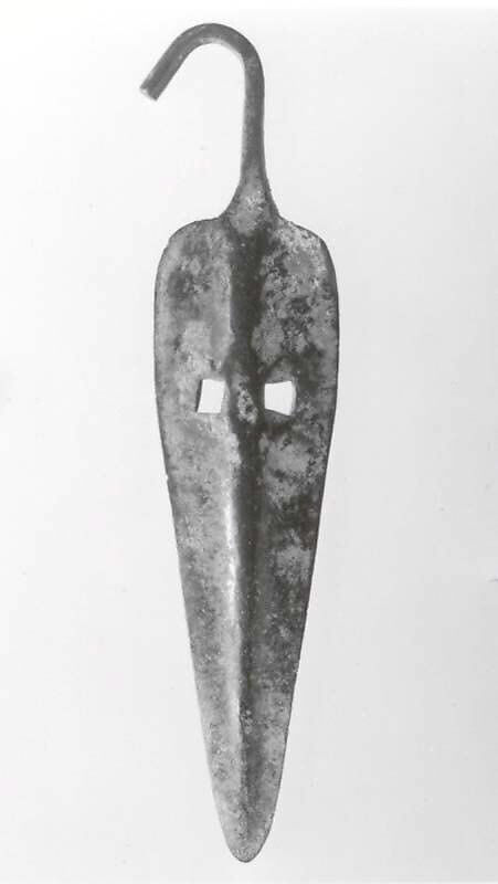 Spearhead with bent tang and slotted blade, Copper alloy, Hattian 