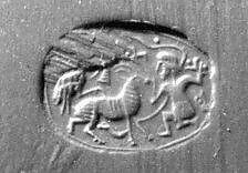 Stamp seal (scarab) with two-figure contest scene (?), Hematite, Syro-Anatolian 