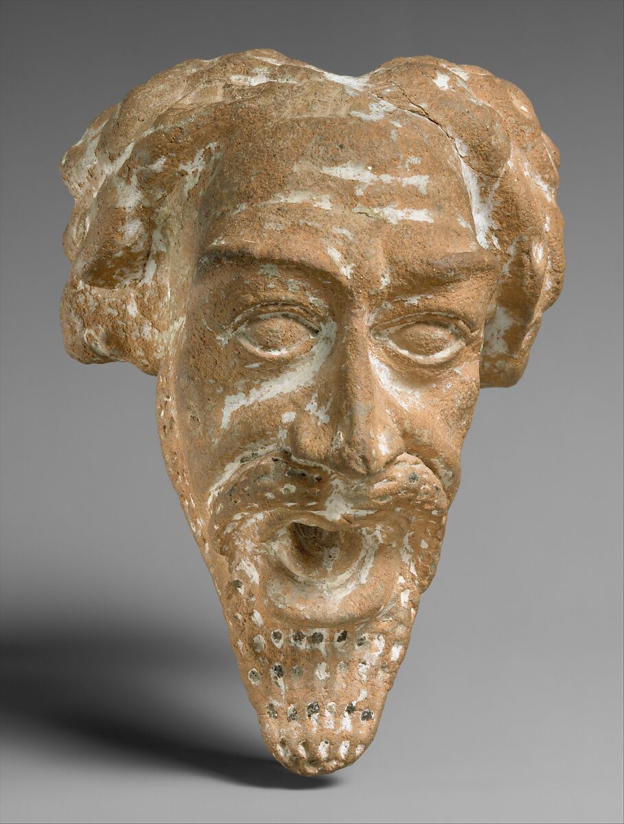 Spout in the form of a man's head, Ceramic, glaze, Parthian 