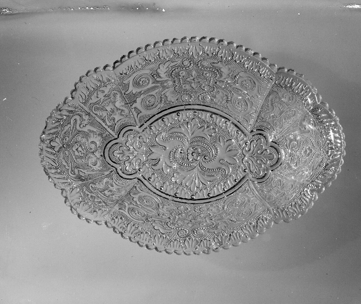 Dish, Lacy pressed glass, American 