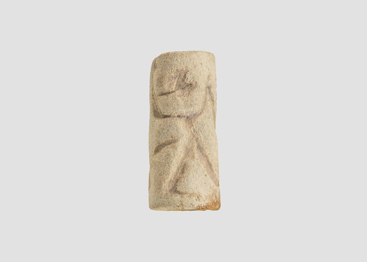 Cylinder seal with two-figure contest scene, Faience, Assyro-Babylonian