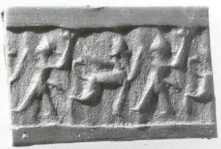 Cylinder seal with two-figure contest scene, Faience, Assyro-Babylonian 