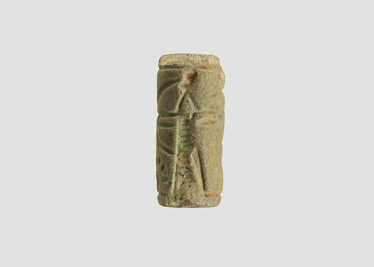 Cylinder seal with hunting scene, Faience, Assyrian