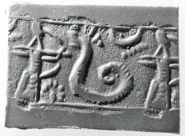 Cylinder seal with hunting scene, Faience, Assyrian 