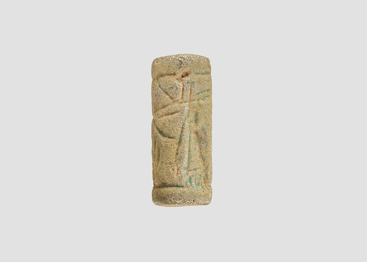 Cylinder seal with hunting scene, Faience, Assyrian