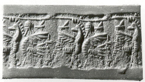 Cylinder seal with monsters, Faience, Assyrian 