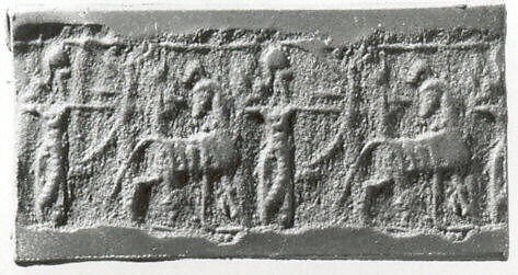 Cylinder seal with hunting scene, Faience, Assyrian 