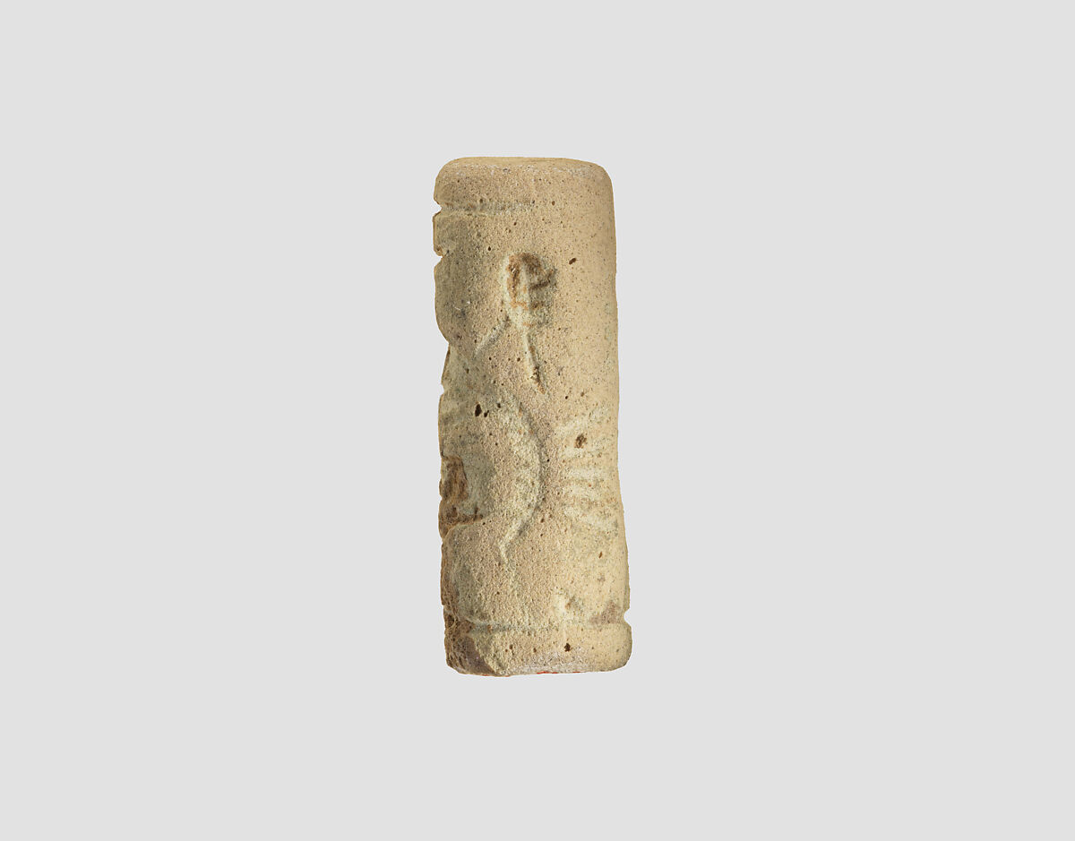 Cylinder seal with monsters, Faience, Assyrian