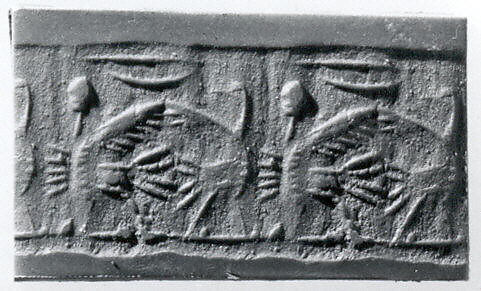 Cylinder seal with monsters, Faience, Assyrian 