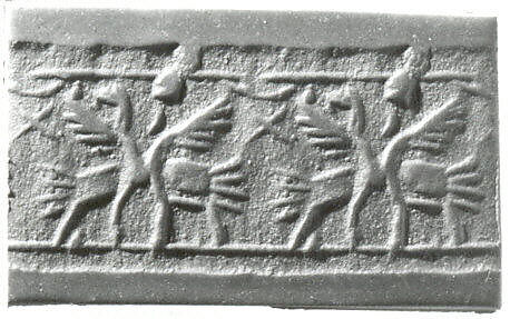 Cylinder seal with monsters, Faience, Assyrian 