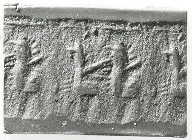 Cylinder seal with monsters or animals, Faience, Assyrian 