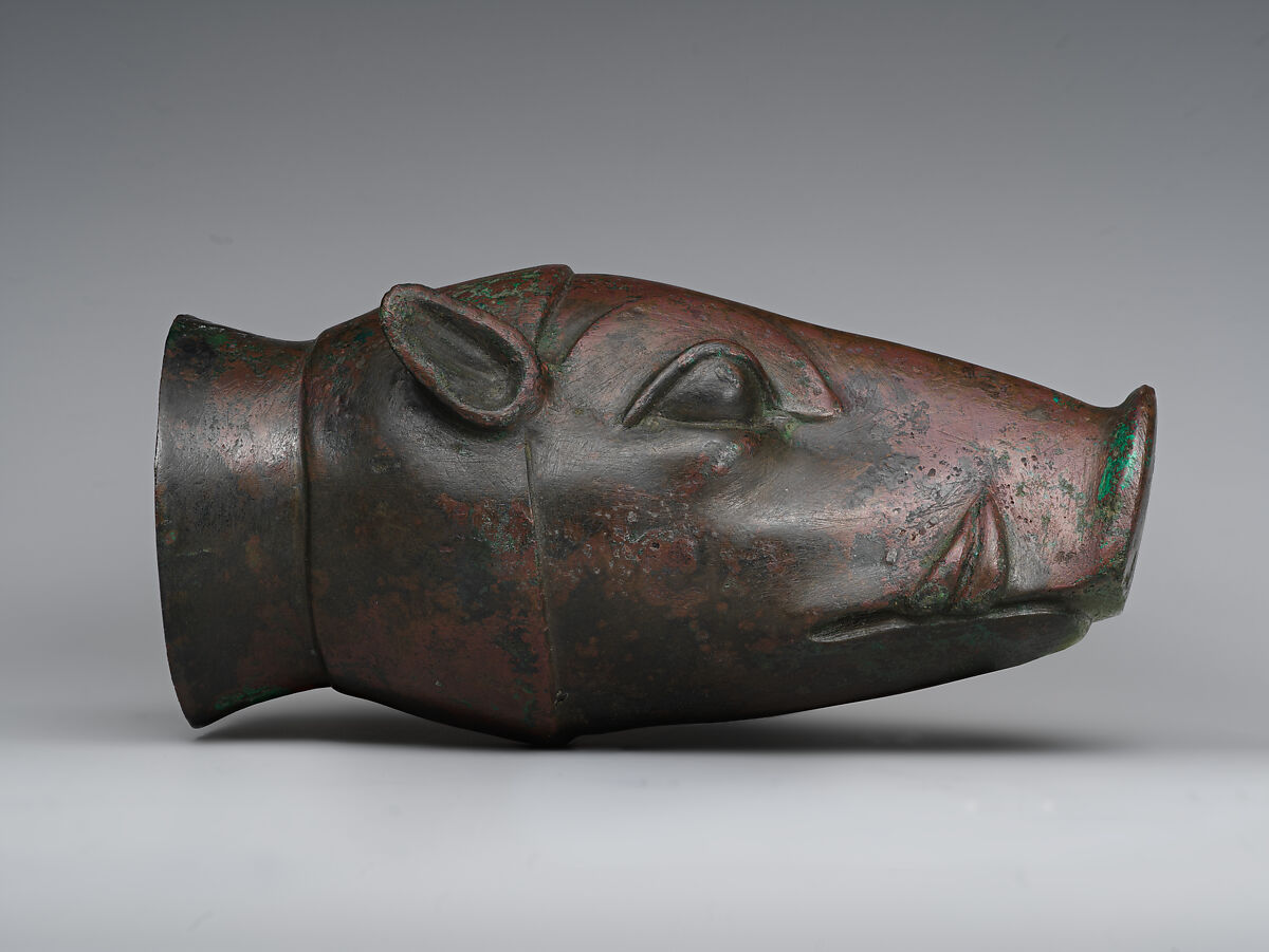 Vessel in form of boar's head, Bronze