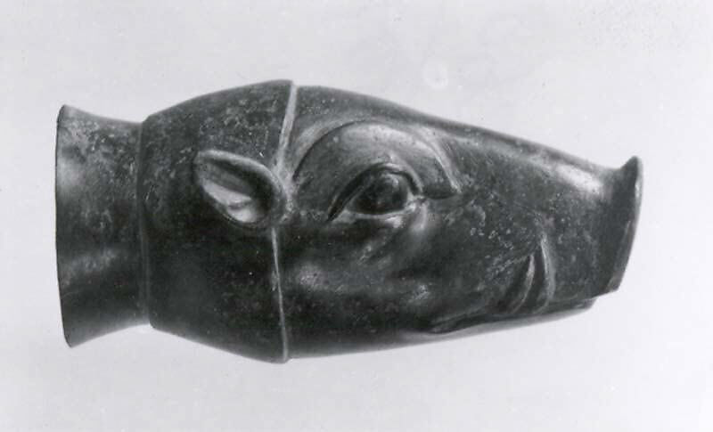 Vessel in form of boar's head, Bronze 