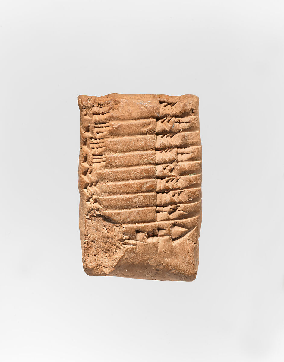 Cuneiform tablet: multiplication table, Clay, Babylonian 
