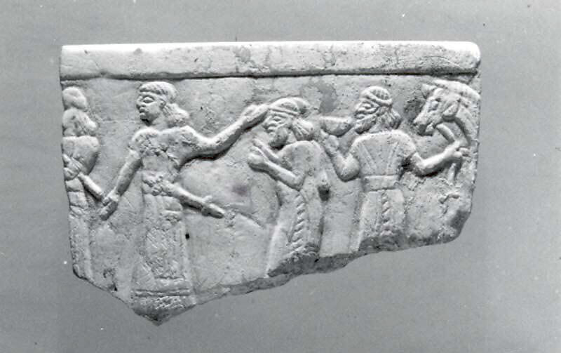 Bowl fragment with a procession, Stone, Assyrian 