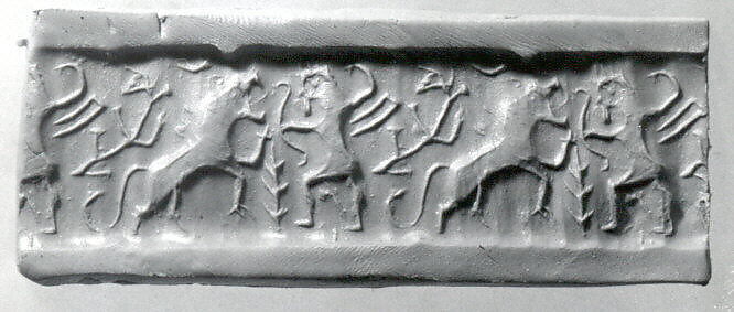 Cylinder seal with hunting scene, Black Steatite, Assyrian(?) 