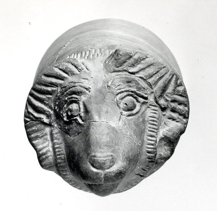 Drinking vessel in the form of a ram's head, Ceramic, Assyrian 