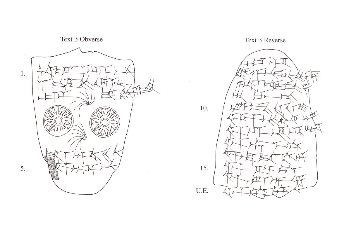 Triangular label impressed with stamp seal: for grain loan, Clay, Assyrian