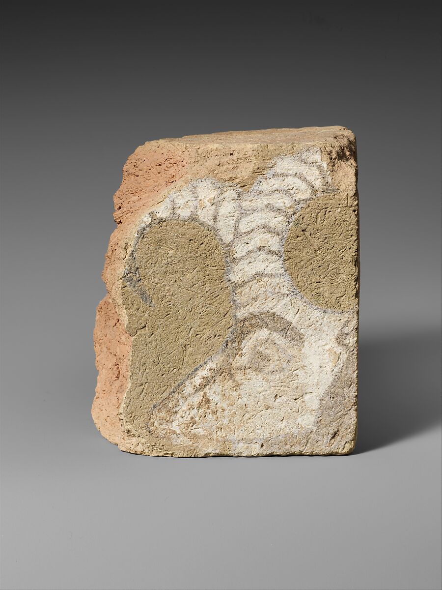 Brick fragment with the head of an ibex, Ceramic, glaze, Assyrian