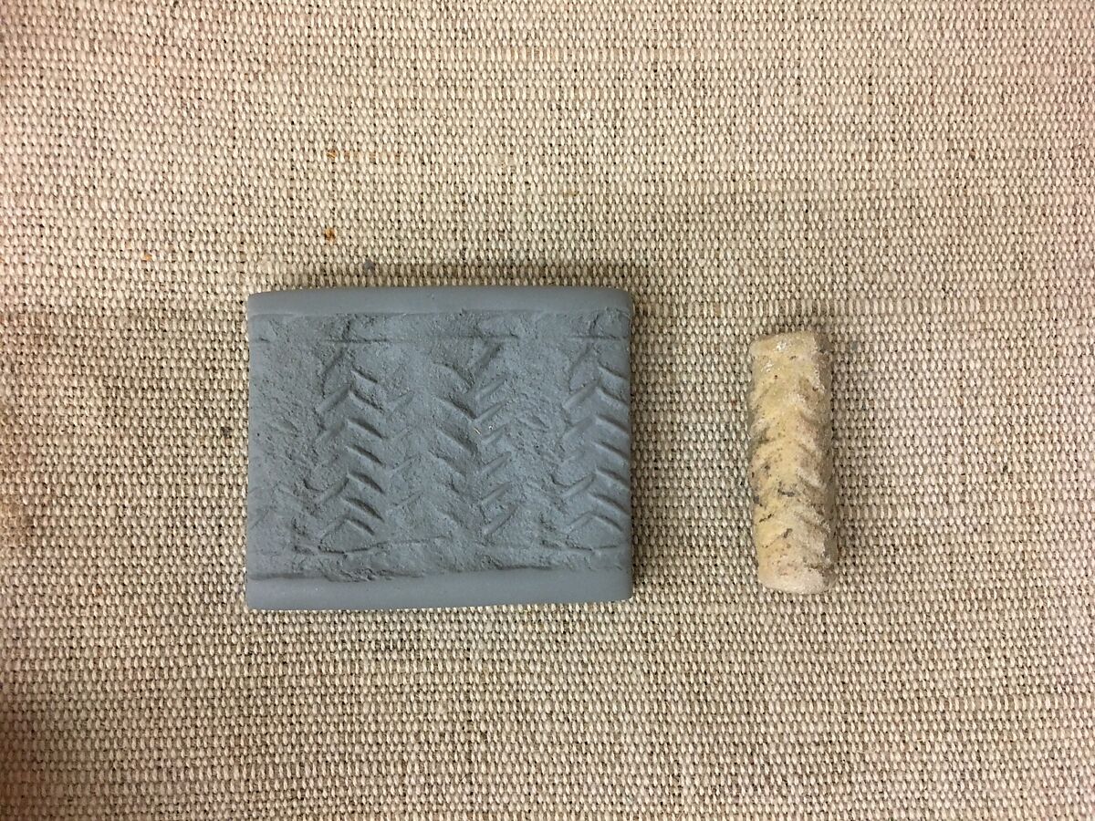 Cylinder seal with geometric design, Faience, Assyrian or Iranian