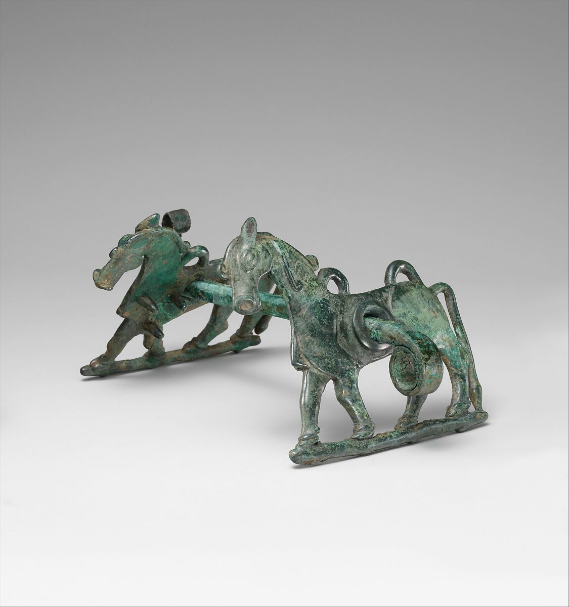 Horse bit with cheekpieces in form of a horse, Bronze, Iran 