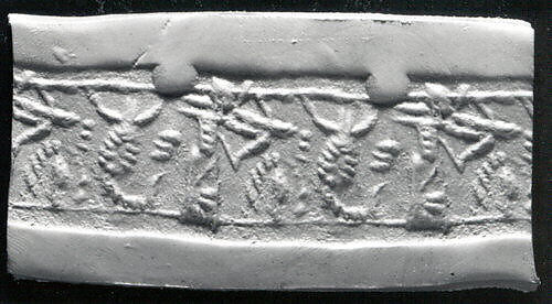 Cylinder seal with hunting scene, Faience, Assyrian 