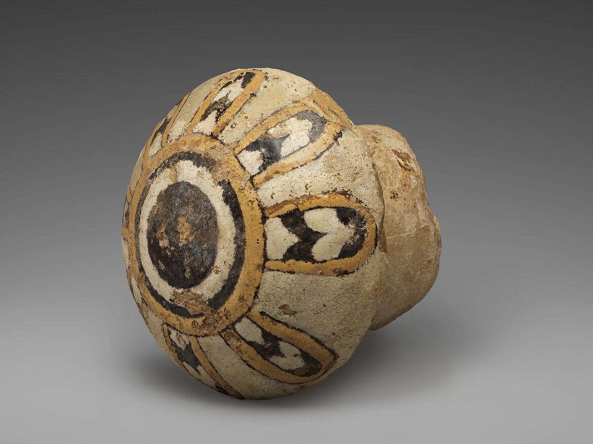 Knob with an eight-petaled rosette, Ceramic, paint, Assyrian
