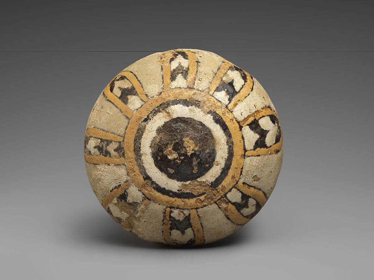 Knob with an eight-petaled rosette, Ceramic, paint, Assyrian 