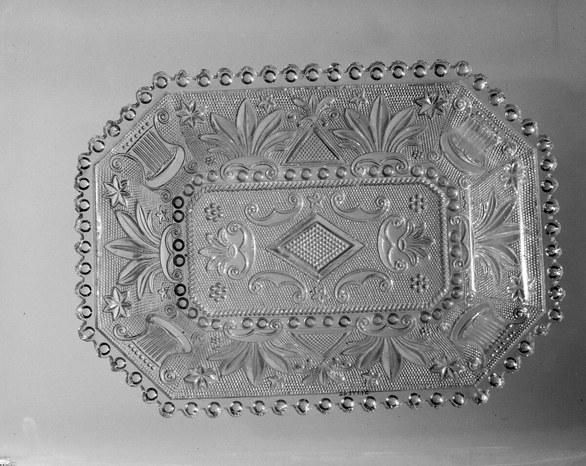 Dish, Lacy pressed glass, American 