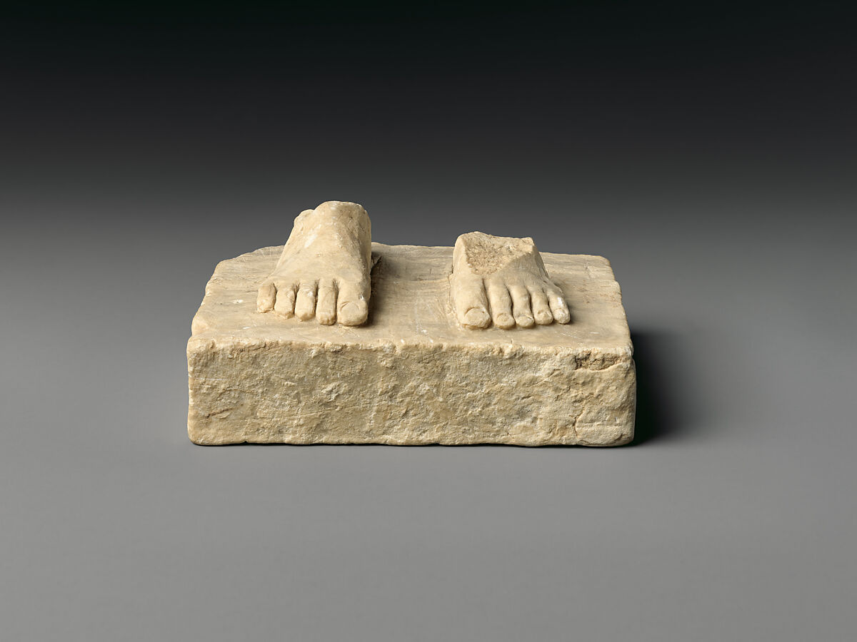 Base and feet of a worshipper, Gypsum alabaster, Sumerian 