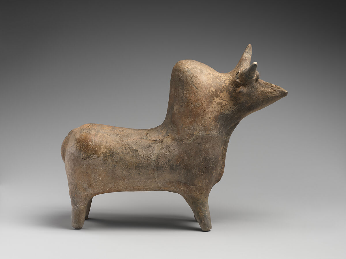 Spouted vessel in the shape of a zebu, Ceramic, Iran