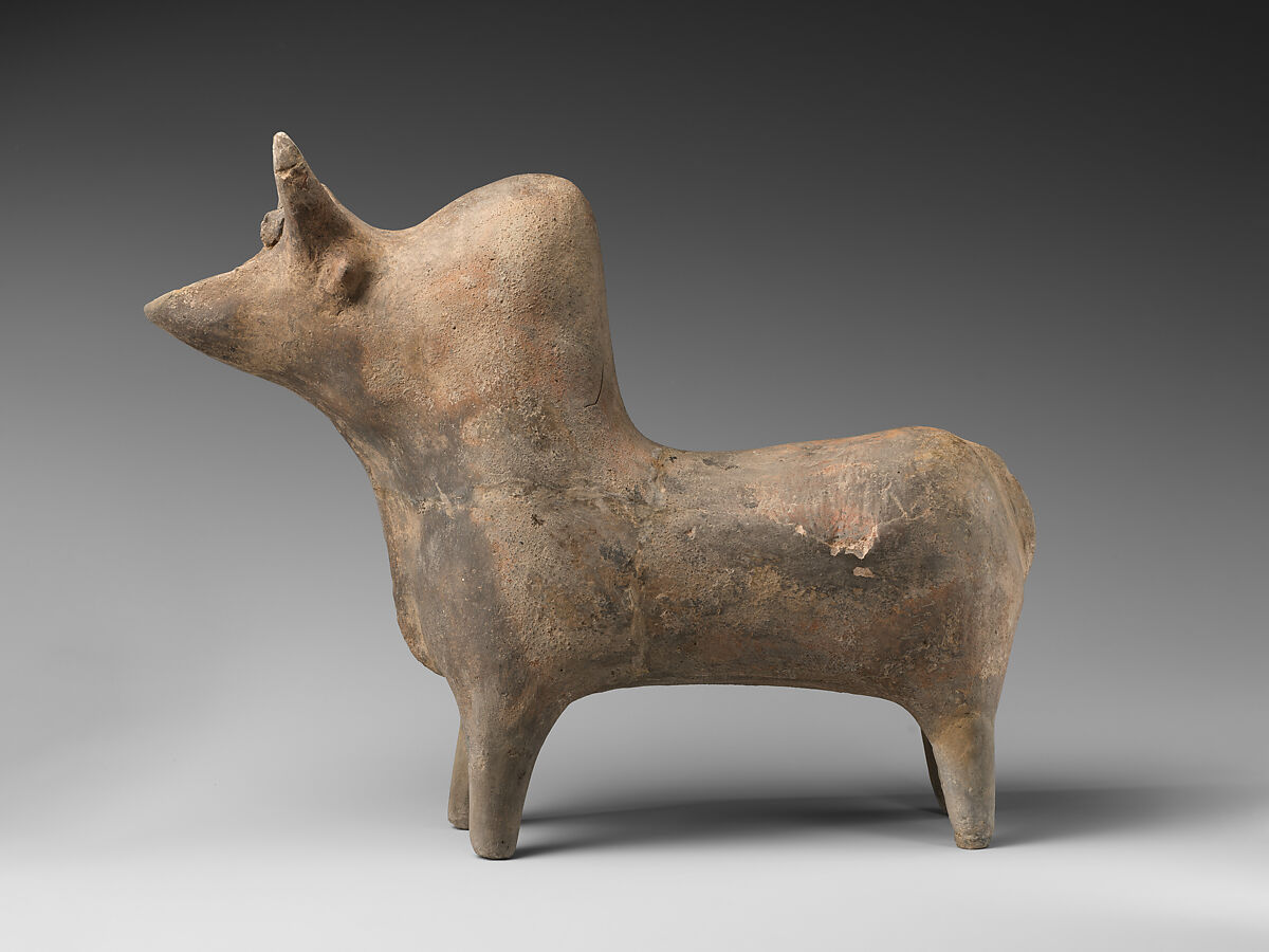 Spouted vessel in the shape of a zebu, Ceramic, Iran