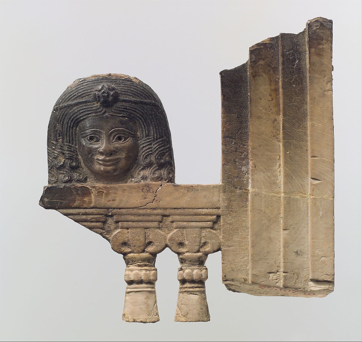 Openwork furniture plaque with a "woman at the window", Ivory, Assyrian