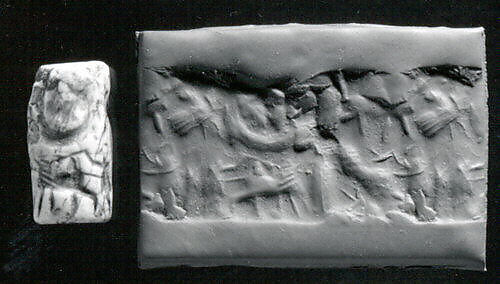 Cylinder seal, Limestone (?), Sumerian 