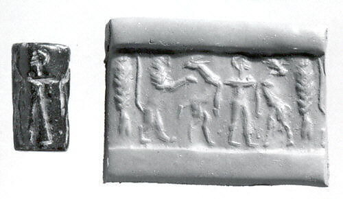Cylinder seal, Steatite (?), black, Akkadian 