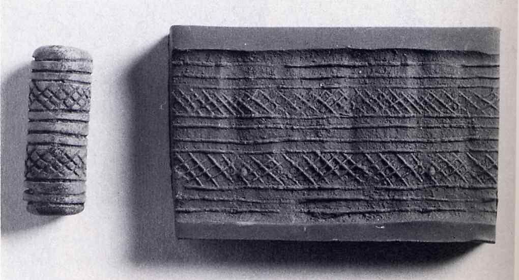 Cylinder seal with geometric design, Egyptian Blue, Assyrian or Iranian 