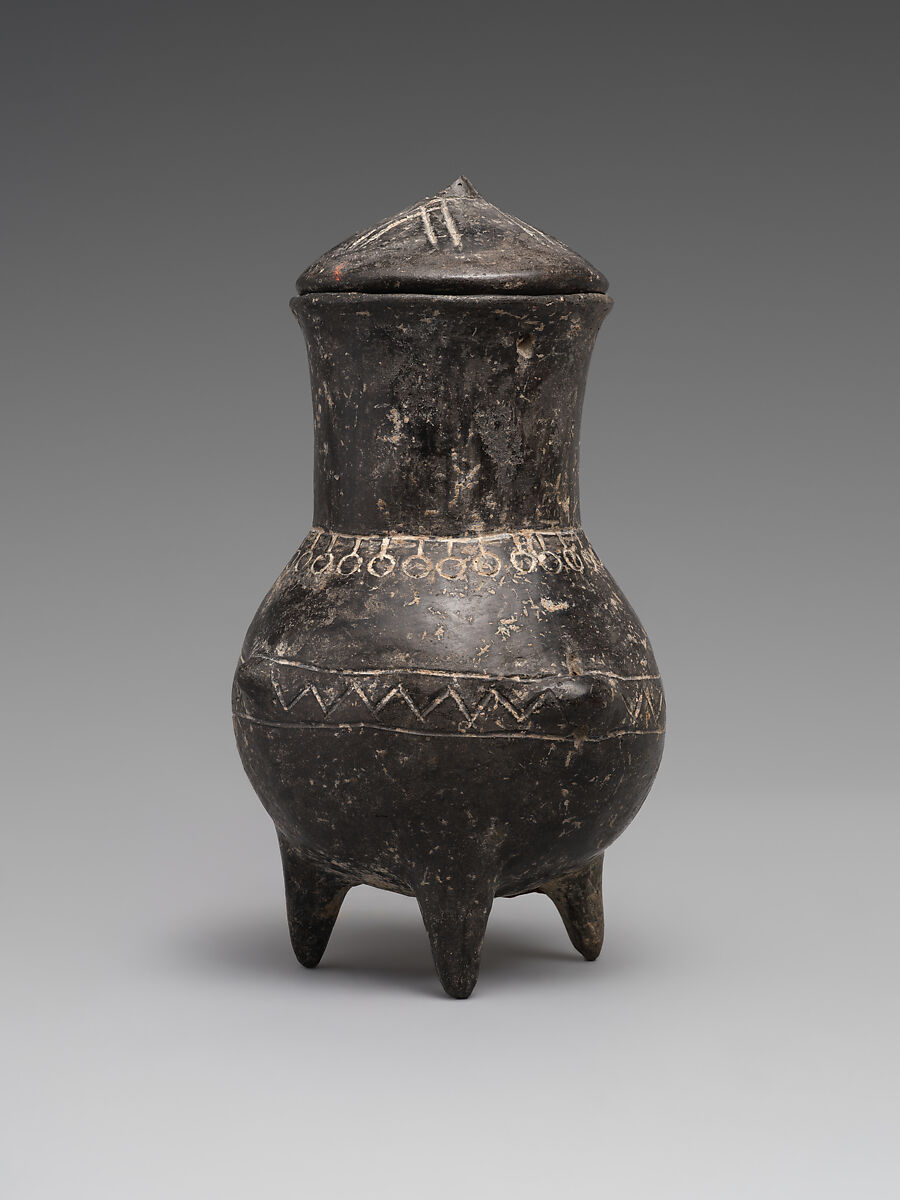 Tripod jar and lid, Ceramic, Yortan 