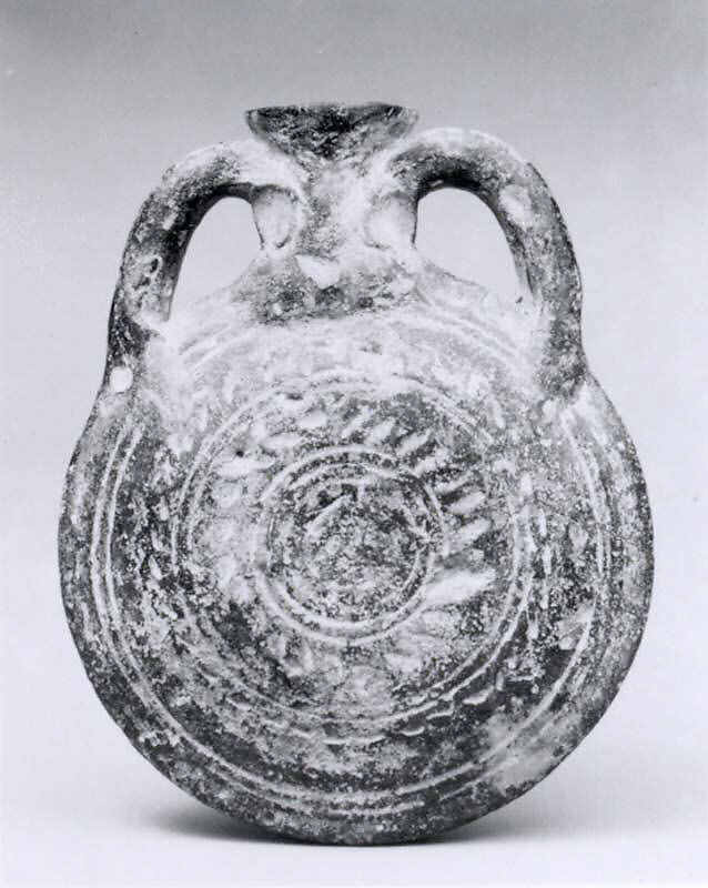 Pilgrim flask, Ceramic, Parthian 